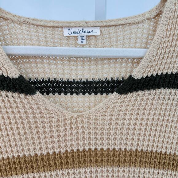 Cloud Chase Knit Sweater Tan/Brown/Green Open Knit V-Neck WMNS M Long Sleeve Top - Picture 8 of 8